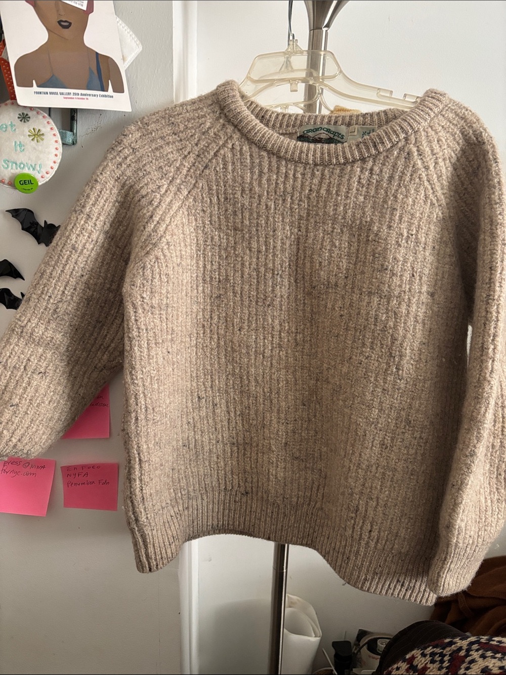 Aran Crafts Taupe Crewneck Ribbed Sweater